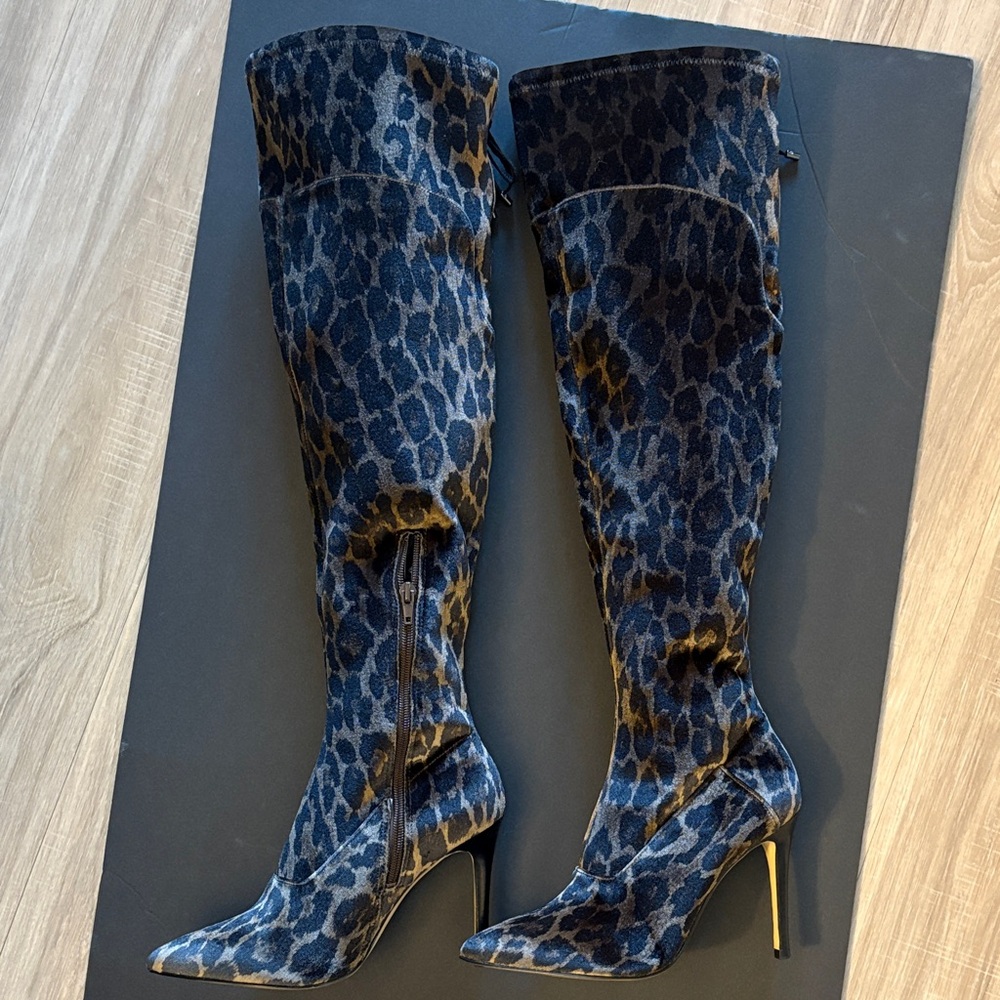 Guess Blue Leopard Over-the-Knee Boots